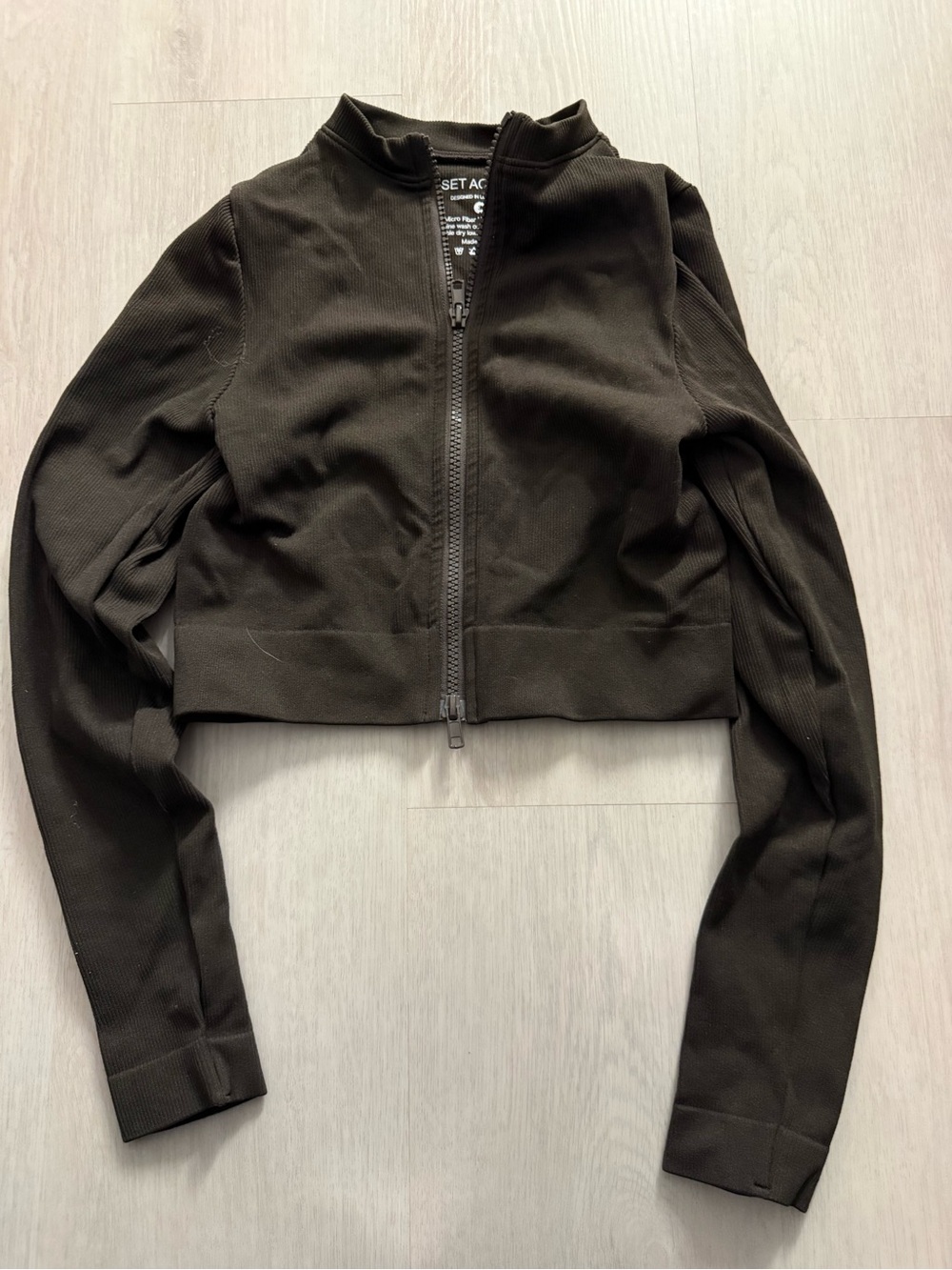 SET Active Cropped Espresso Zip-Front Track Jacket